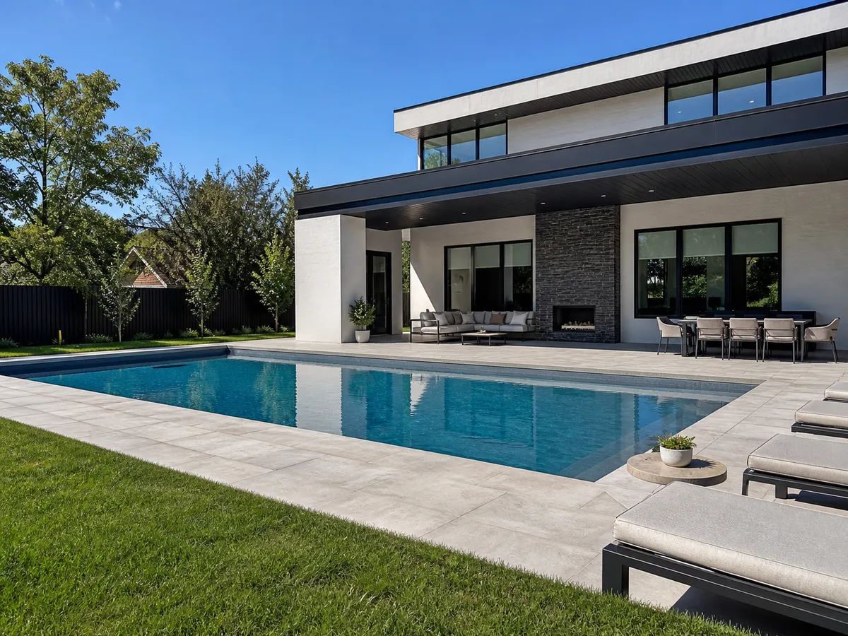Piscina moderna con bordo infinito